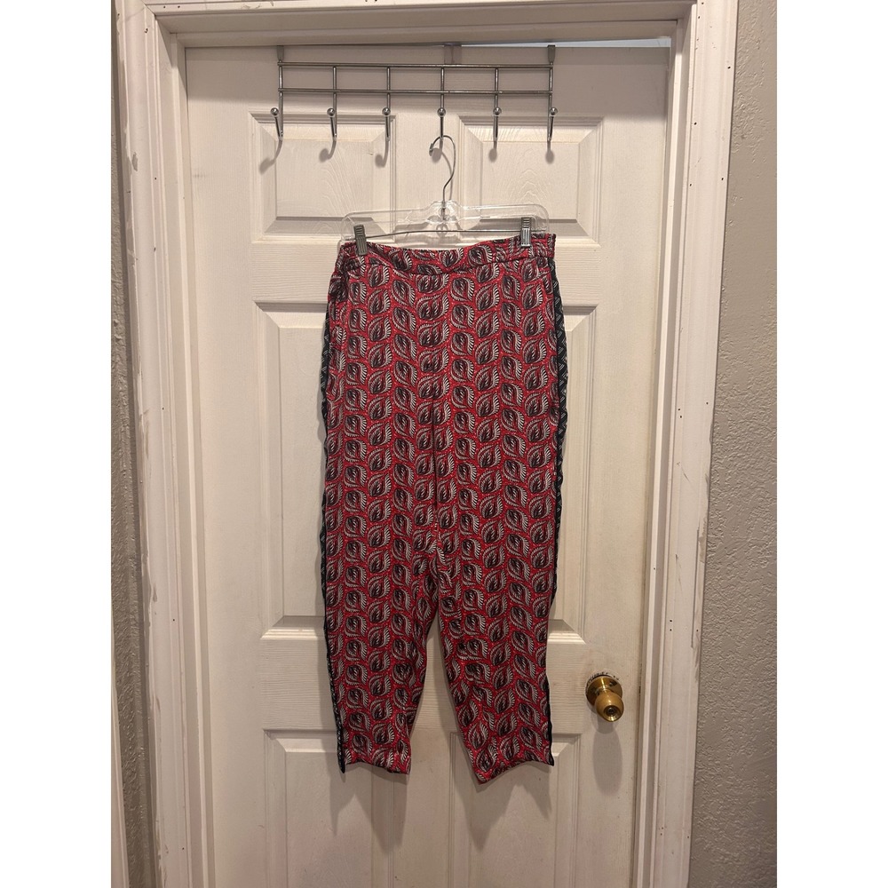Ett Twa by Anthropologie Red Mixed Print Tapered Ankle Pants Large Boho Festival